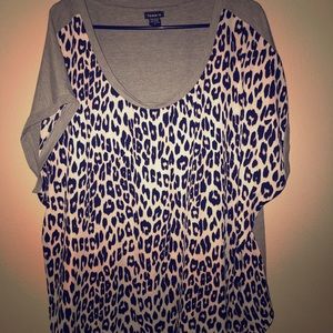 Leopard Chiffon Torrid Top Gray Cotton Back Size 3